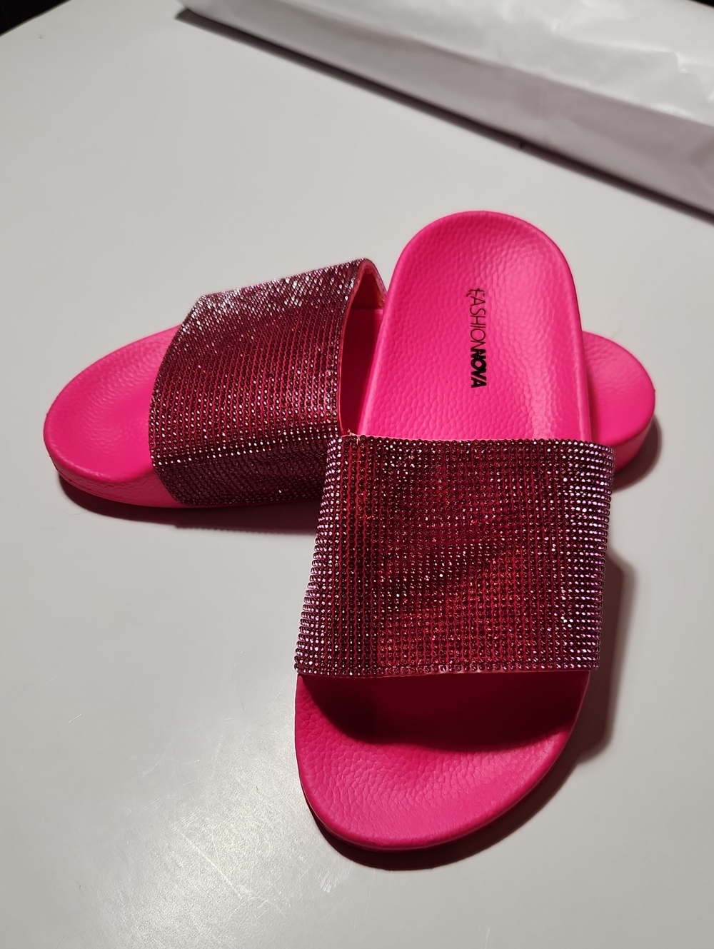 Women's Fashion Nova Hot Pink Rhinestone Slide Sandals